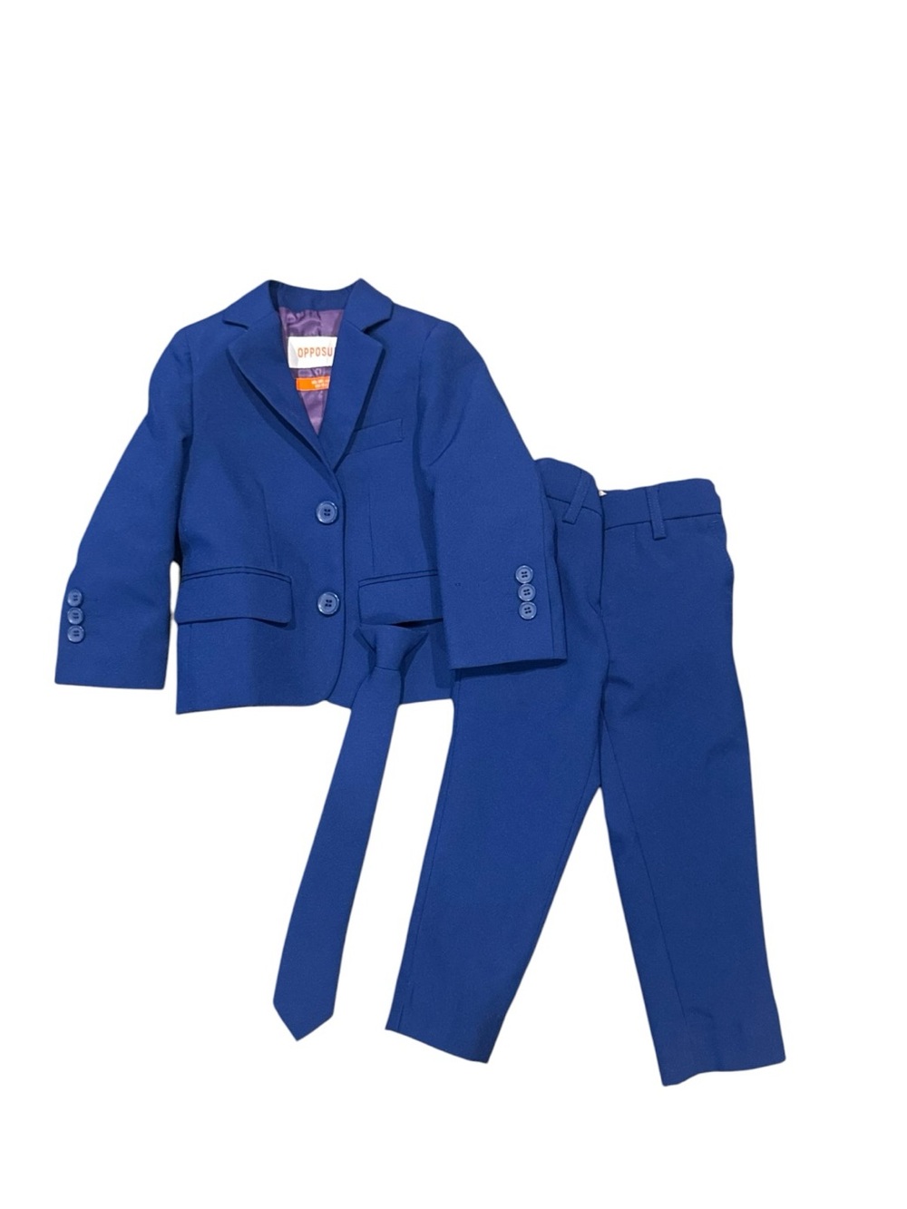 Toddler Boys Navy Royal Solid Suit with Blazer Pants Clip-On Tie Formal Size 2T